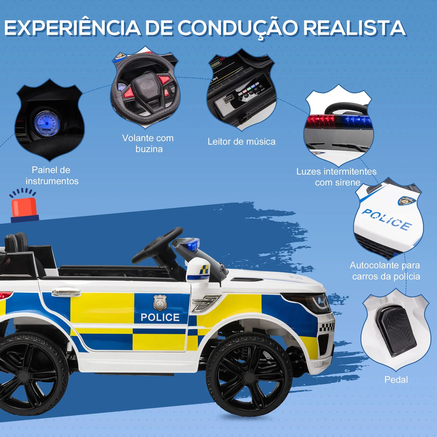 Carro Elétrico Infantil de Policia 12V
