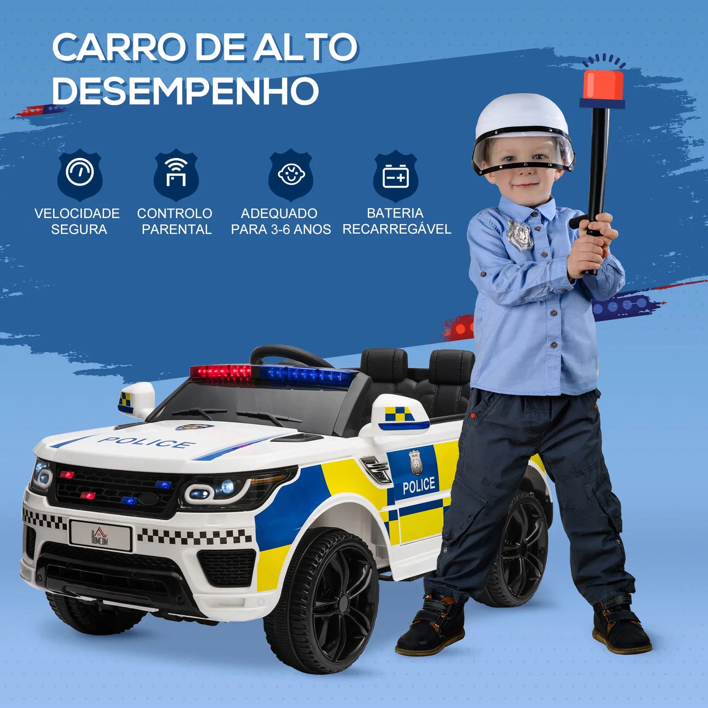 Carro Elétrico Infantil de Policia 12V