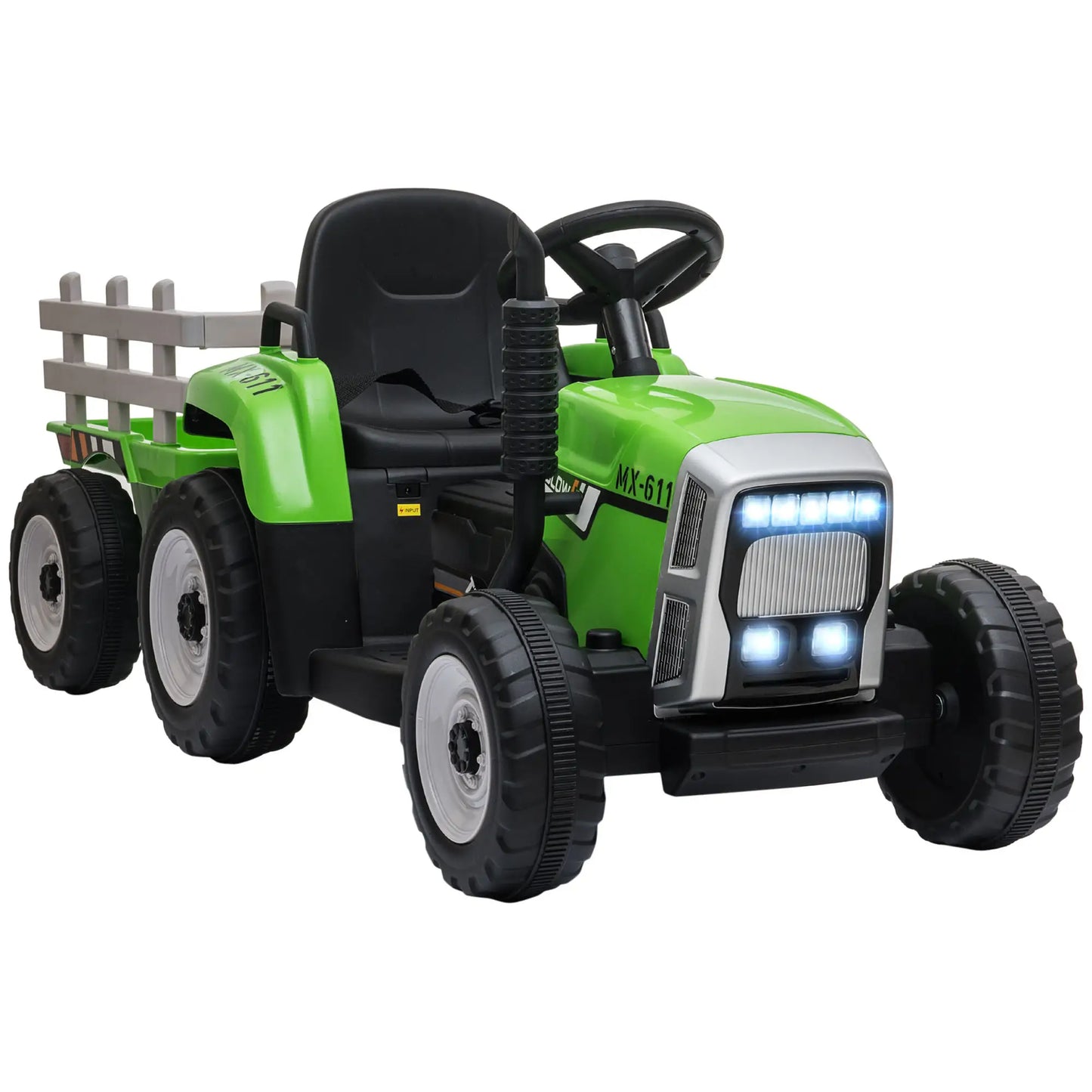 Trator Elétrico com Reboque Amovível com Controlo Remoto Música MP3 Luzes e Cinto de Segurança 136,5x50x52,5 cm